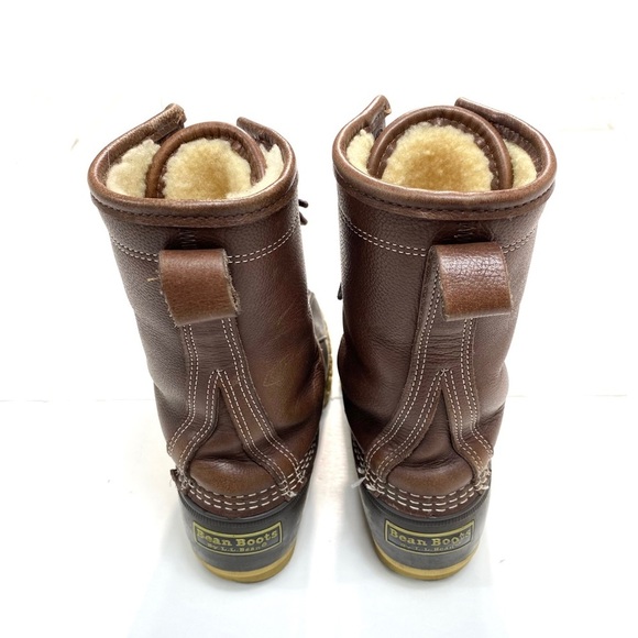 L.L. Bean 10" Shearling-Lined Leather Lace Up Duck Boots in Brown Size 8 #230121 - Picture 10 of 12